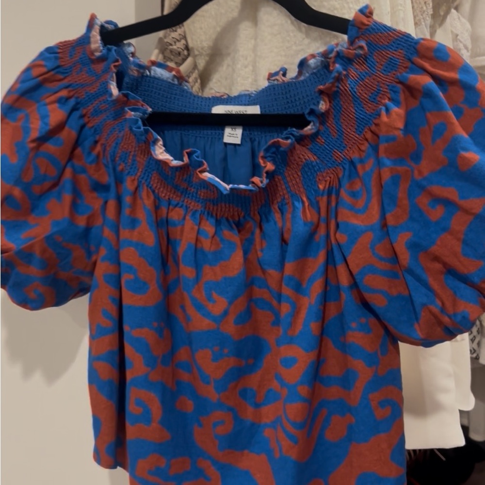 NINE WEST Blue and Orange Abstract Print Skirt off the shoulder